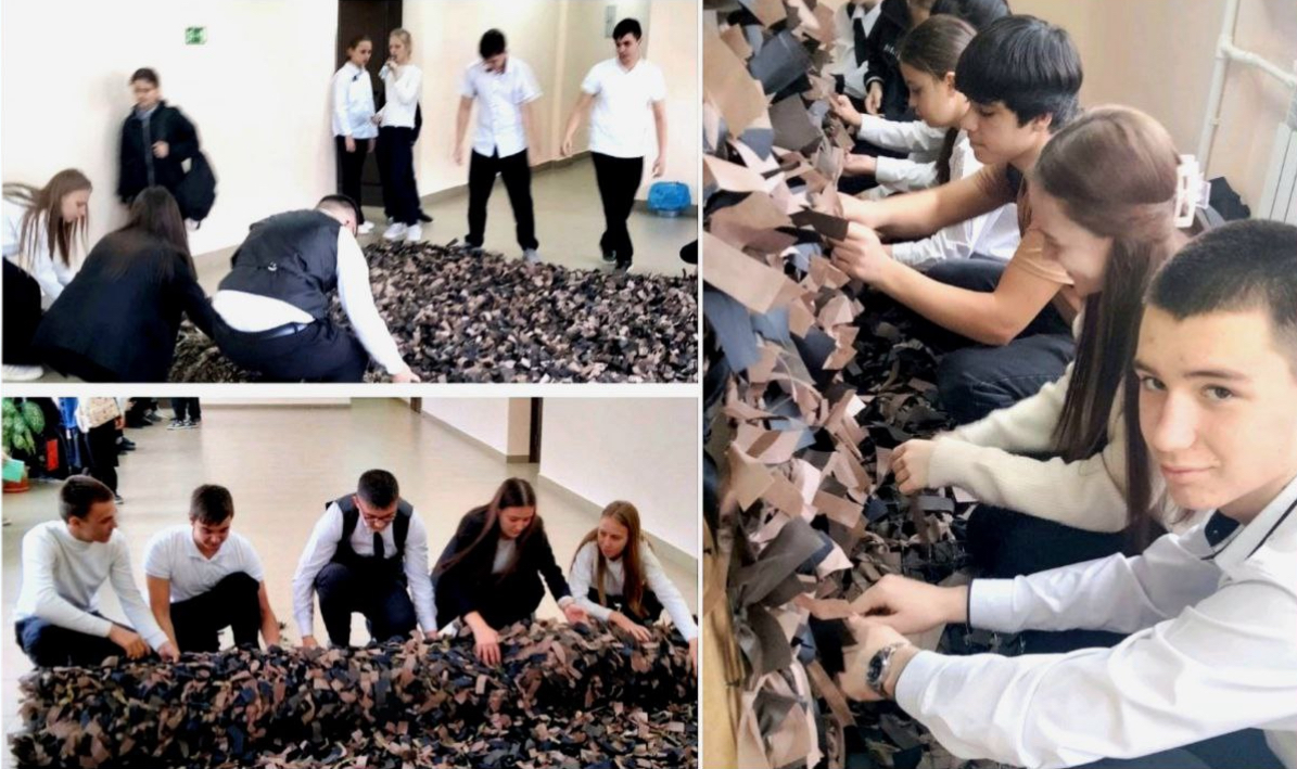 Школьники Майского плетут маскировочные сети для военных